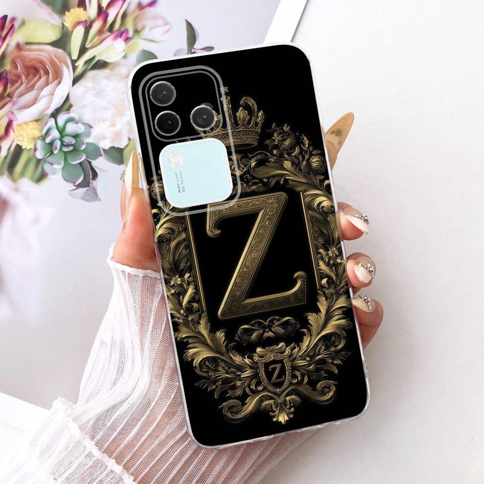 Für Vivo S18Pro V2344A Hülle Für Vivo S18 Pro Abdeckung Transparent Luxus Krone A-Z Buchstaben 2D Flaches Muster Weiches Gehäuse