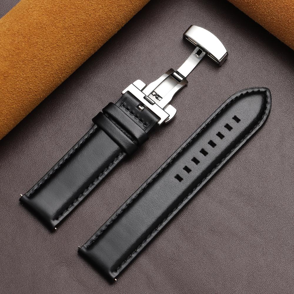 Handmade Cowhide Watch Strap 18mm 20mm 22mm Top-Grain Leather Leather Watch Band for Dw Butterfly Buckle Quick Release Wristband