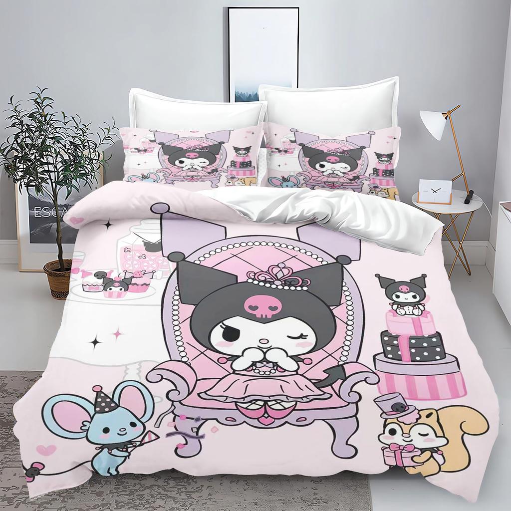 Kuromi My Melody Sanrio Series Printed Bedroom Bedding Set Duvet Cover Christmas Gifts Comforte Cartoon With Pillowcase