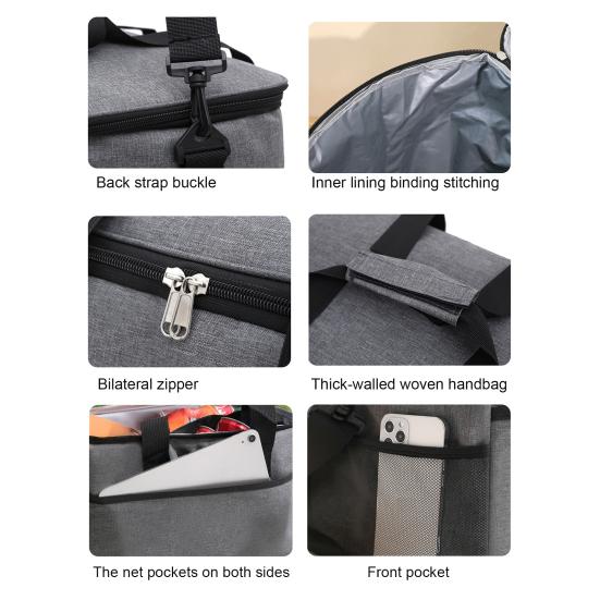 Picknickväska Isolerad Matsäck med Högdensitetsisolering Stor Kapacitet Dubbla Fack Avtagbar Axelrem Vattentät