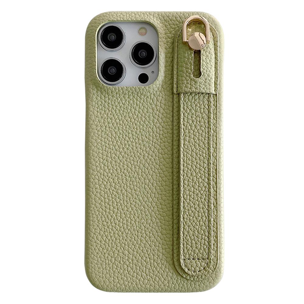 

For iPhone 14 Pro Max Case Wristband Kickstand PU Leather+PET Phone Cover Green
