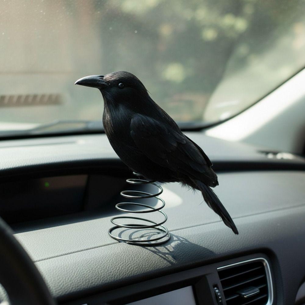 Realistic Halloween Crow Tree Topper Flexible Spring Base Halloween Raven Desk Doll Autumn