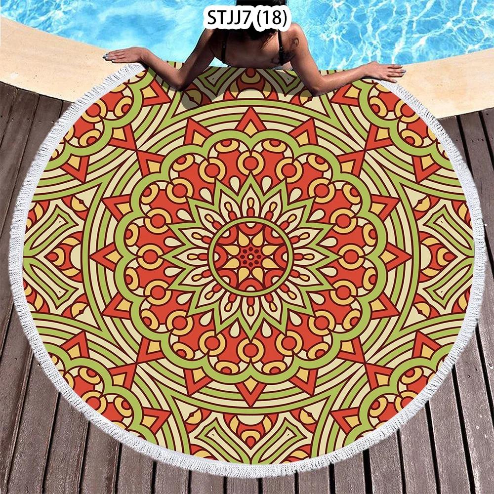 Ethnic Plaid Beach Creative Swimming Towel Microfiber Round Beach Towel Mandala Stripes Adult Large Round Bath Towel