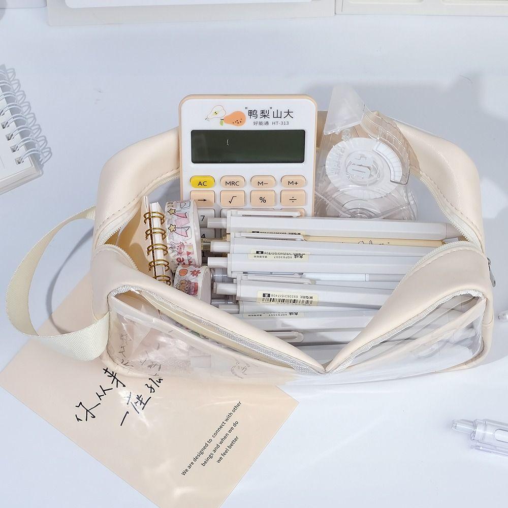 New Transparent Pen Bag Handheld Multi-functional Stationery Bag Large Capacity Pen Pouch Back To School
