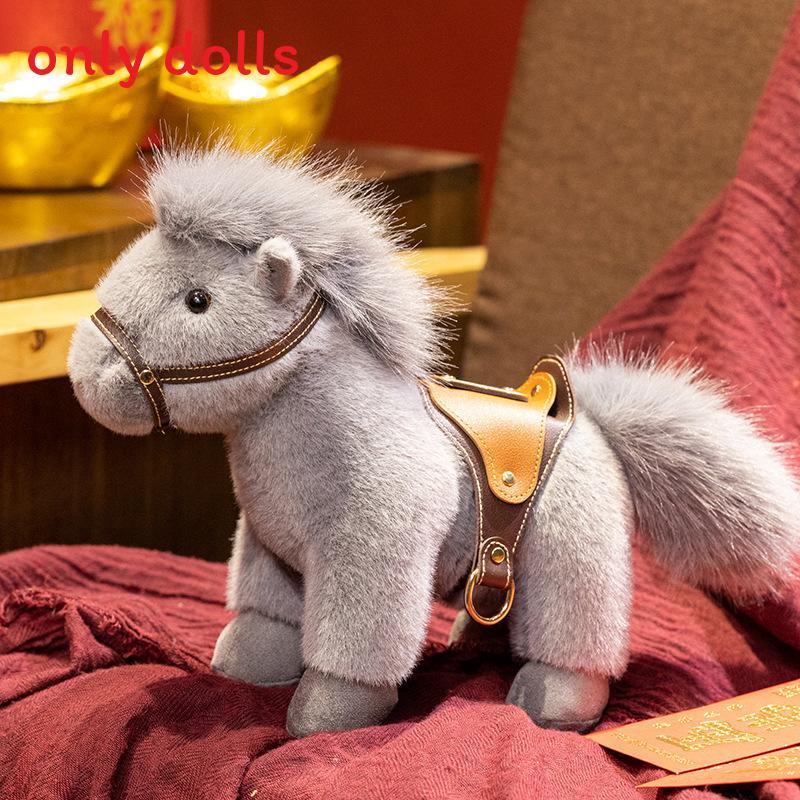 

Zodiac Horse Plush Toy With Soft Polyester Fur For Year Of The Horse Gift Collection Gray,23cm