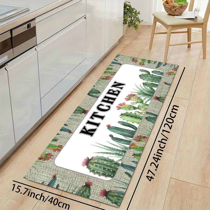 1Pcs Luxury Cactus Print Kitchen Mat Soft Thickened Kitchen Floor Mat Waterproof Non-slip Oil-proof Floor Mat Runner Rug