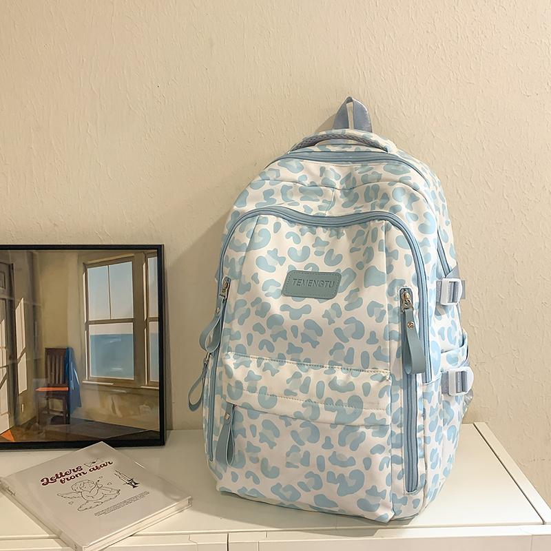 Leopard Print Backpack Junior High School Student Lightweight Schoolbag Girl's Large Capacity Backpack