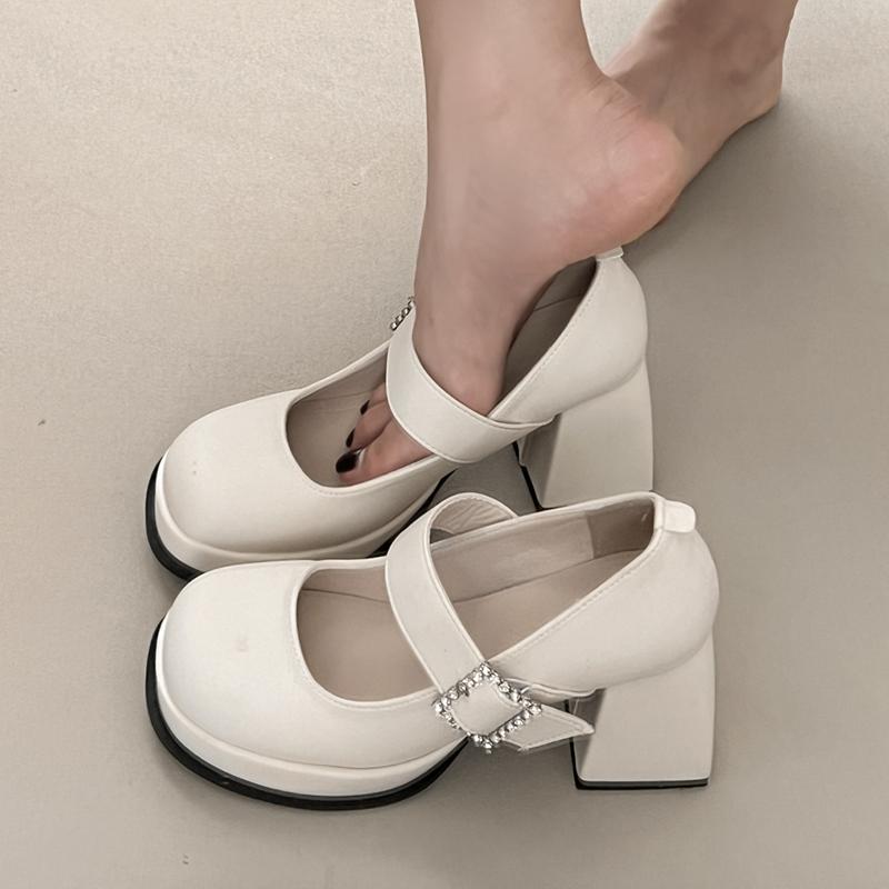 Fashion Elegant Chunky Heel Mary Jane Shoes Women 2025 Crystal Buckle Strap Platform Pumps Woman Thick High Heeled Party Shoes Ladies