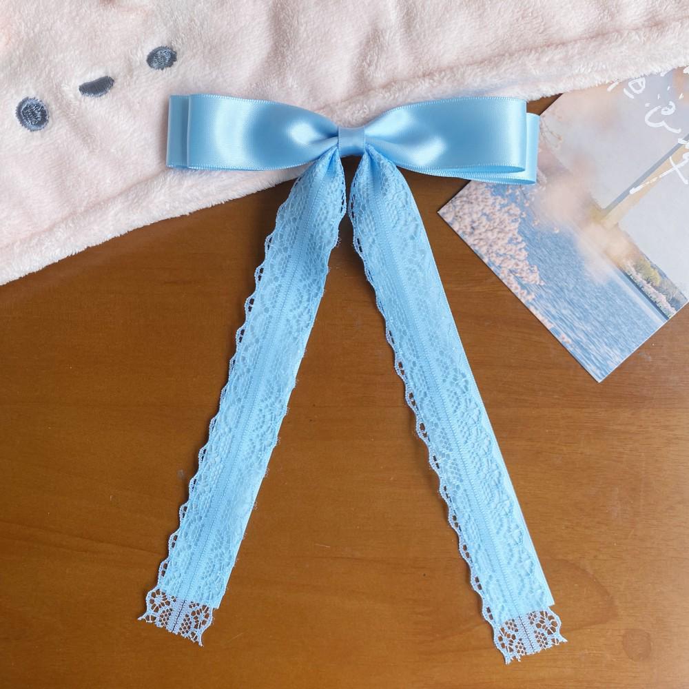 Lace Trim Bow Ribbon Hair Clip - Elegant & Versatile Accessory синий