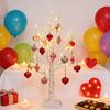 25" Valentine's Day LED Lighted Birch Tree 24 LEDs Artificial Tree Light with Heart Ornaments Romantic Tabletop Decoration for Home Indoor Table Decor