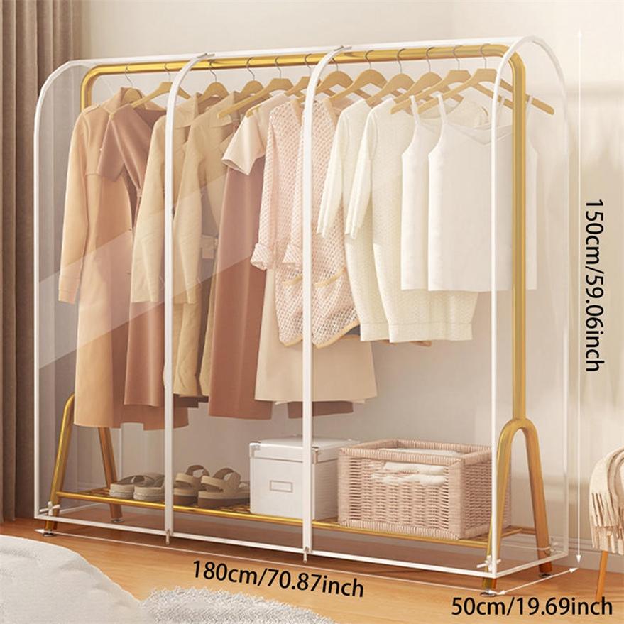 Transparent Garment Bag Organizer Closet Clothes Hanger Dustproof Protector Floor-standing Double-pole Suit Shoulder Rack Cover