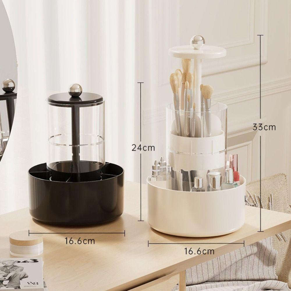 4 Slots Makeup Brush Holder Plastic Material Press Type Cosmetic Storage Box 360-Degree Rotatable Lifting Design