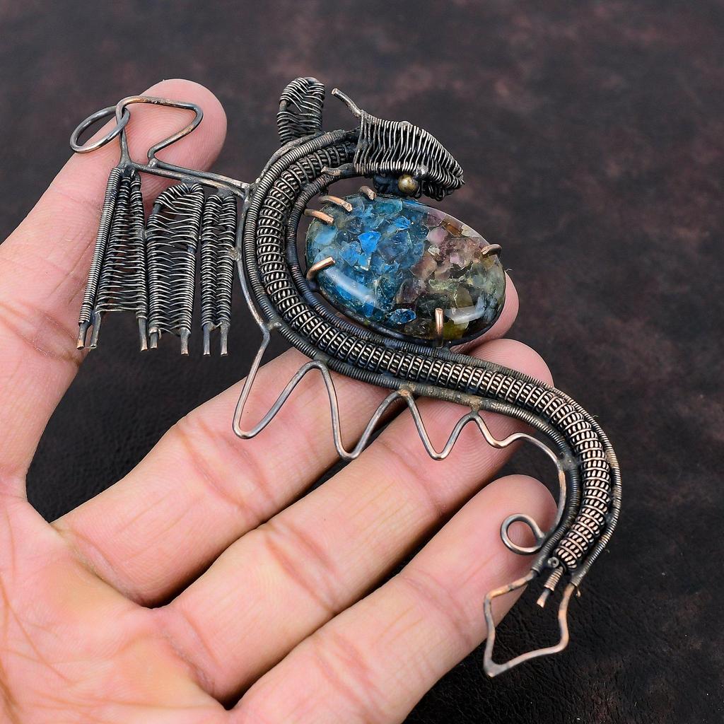 Watermelon Tourmaline Pendant Copper Wire Wrapped Pendant Real Gemstone Jewelry Handmade Dragon Pendant Designer Copper Jewelry Gift For Her