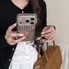 Custom Black Plaid Bunny Illustration Phone Case for iPhone 17/16 Pro Max/15/14