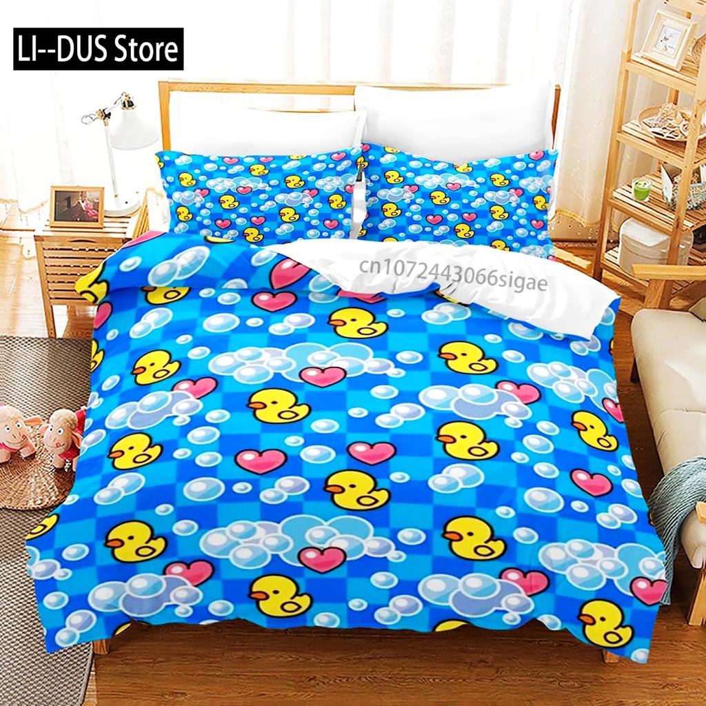Gelbe Ente 3D-Druck Bettwäsche-Set Einzelbett Doppelbett Full Queen King Size Bettwäsche-Set für Erwachsene Kinder Schlafzimmer Bettbezug-Sets mit Kissenbezug
