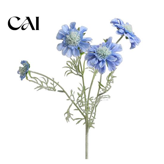 Three Dimensional Silk Flower Heads Artificial Scabious Flowers with Bendable Long Stems, Realistic Faux Versatile Decorative for Home Table