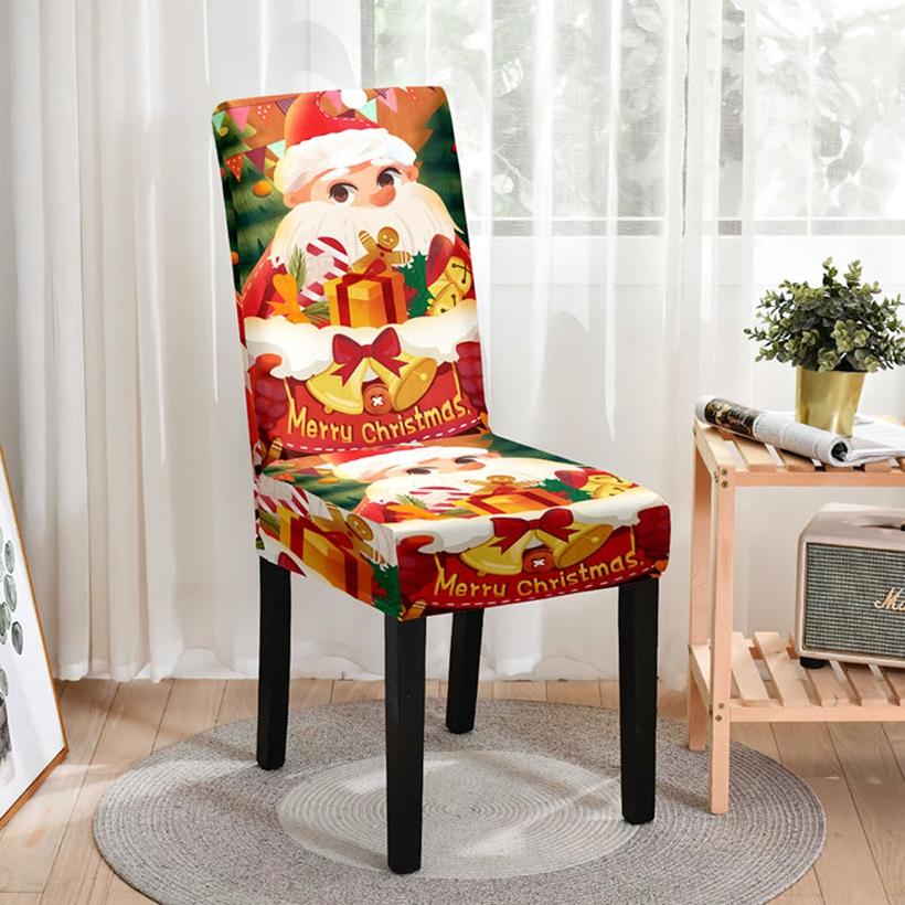 Protiskluzové Elastické Potahy na Jídelní Židle Trendy Roztomilé Potahy na Židle Santa Sněhulák Vánoční Atmosféra Dekorace
