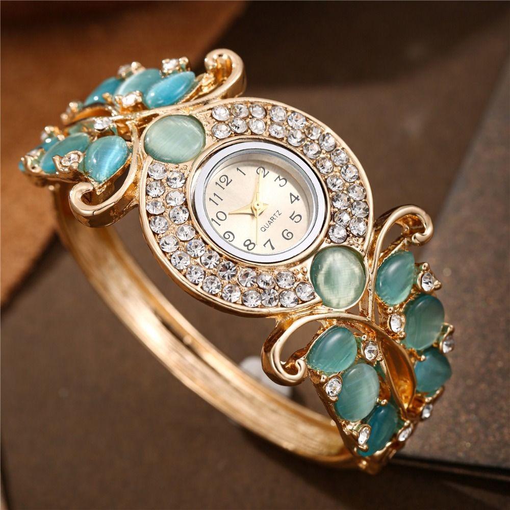 Round Dial Ladies Wristwatch Rhinestone Bracelet Bracelet Watch Vintage Watch Elegant Wear