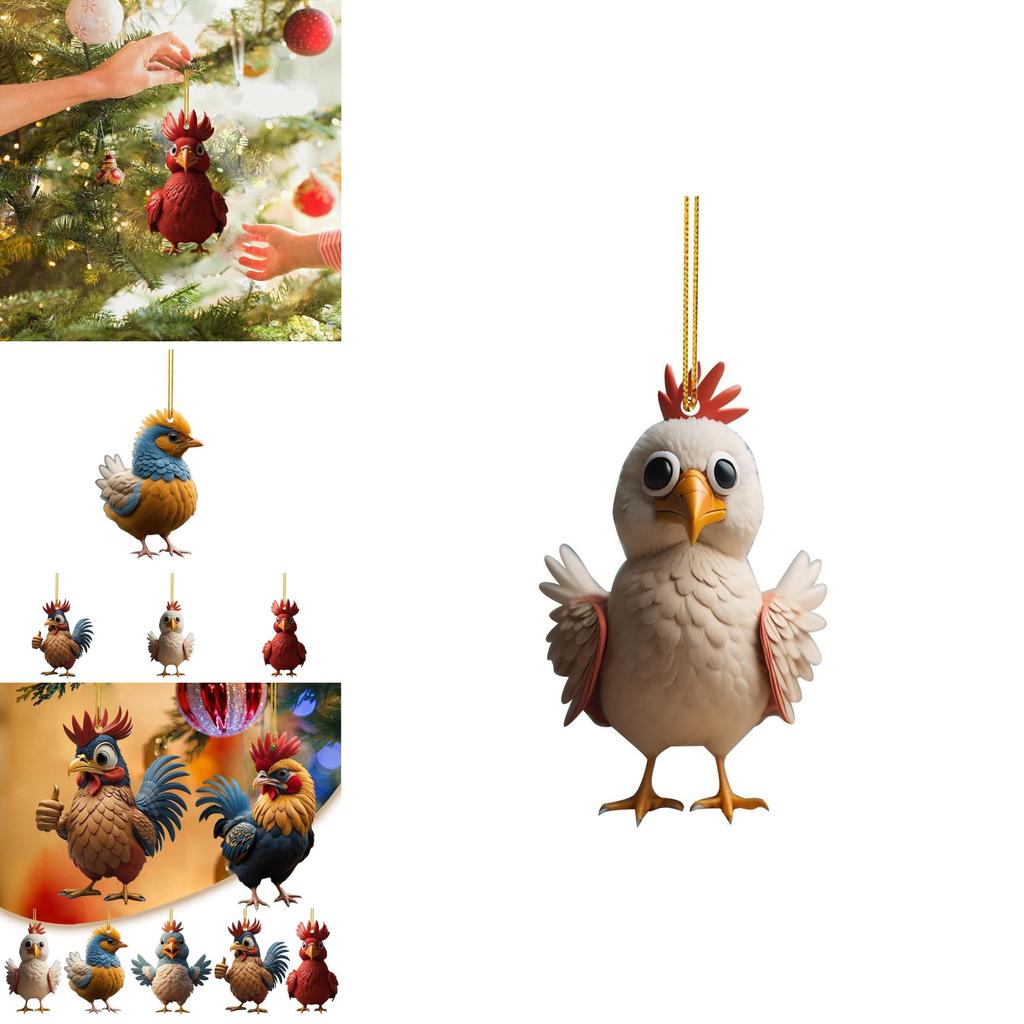 Charming Acrylic Holiday Cartoon Chicken Car Ornament For Christmas Home Decoration