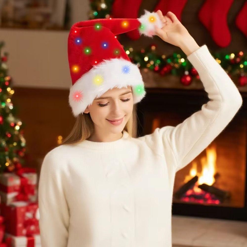 LED Light Light Up Santa Hat Glowing Red Christmas Hat Merry Christmas Red Santa Hat New Year