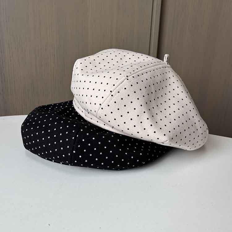 Temperament Polka Dot Beret Lady Spring And Autumn Literary Retro Pumpkin Hat Octagonal Painter Hat