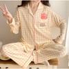 Autumn New Pure Cotton Cartoon Lapel Long-sleeved Two-piece Silk Pajamas Women's Home Wear Set Women's Pajamas