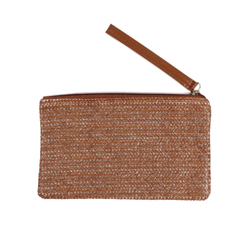 Fashion Ladies Weaving Bag Wristlet Clutch Women Daily Money Phone Clutch Solid Straw Woven Coin Purse Beach Wallet Card Leisure Travel