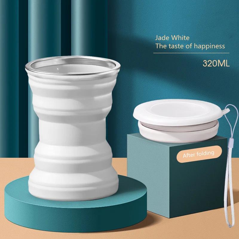 Lightweight Silicone Foldable Cup With Chain Heat Resistant Collapsible Cups With Lid Folding Storage Travel Mug For Hot Water