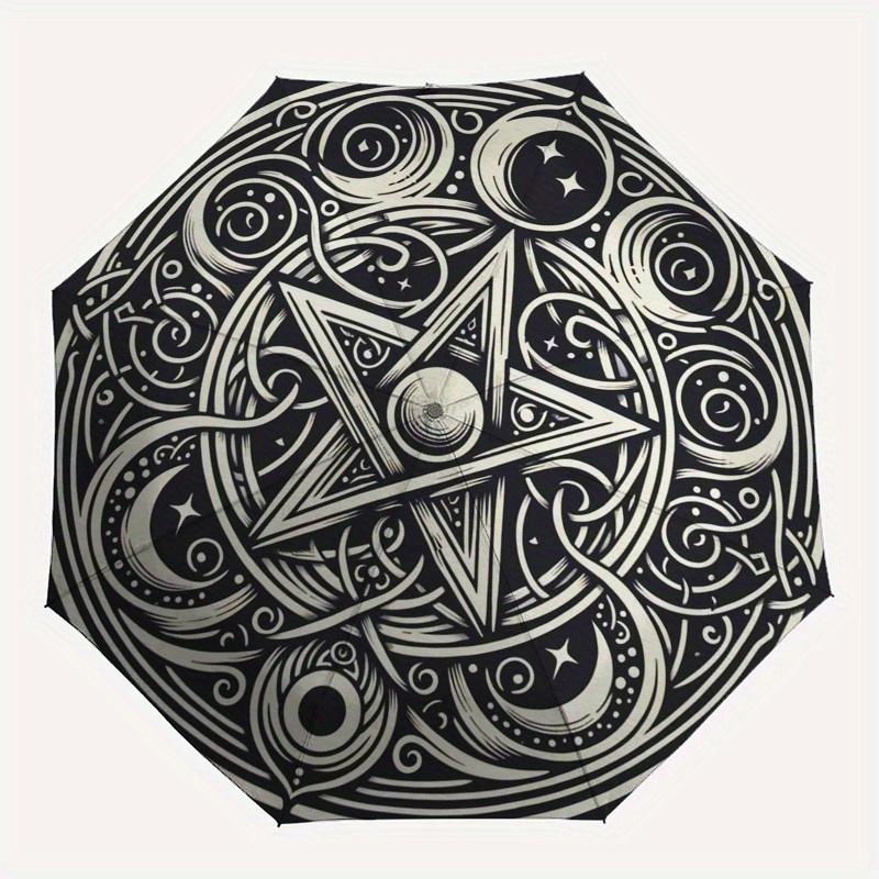 "Enchanted Pentagram: Mystical Symbol Wall Art"Umbrella, Portable 3-Fold Compact Umbrella for Men & Women ES48