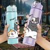 1PC Lazy Stacked Cats Cartoon 750ml Color Plastic Sports Water Bottle Leakproof Flip Straw Lid Suitable for Sports Office Home Use