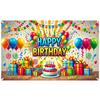 2D Bright Colorful Birthday Banner Backdrop Balloon Cake Flag Happy Birthday Party Decor Background