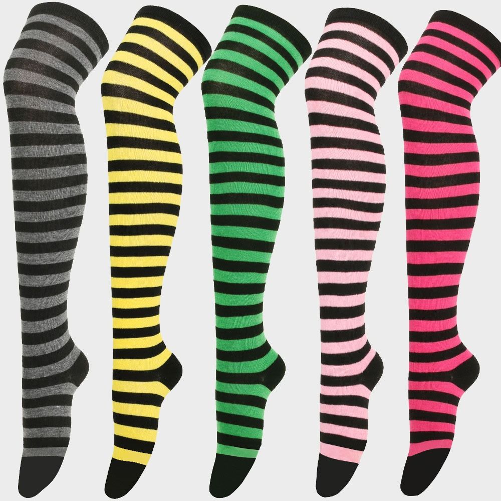 Warmhalten Bunte gestreifte Strümpfe Japanischer Stil Schweißabsorbierend Overknee-Socken Niedliche schmale gestreifte lange Socken Weihnachten