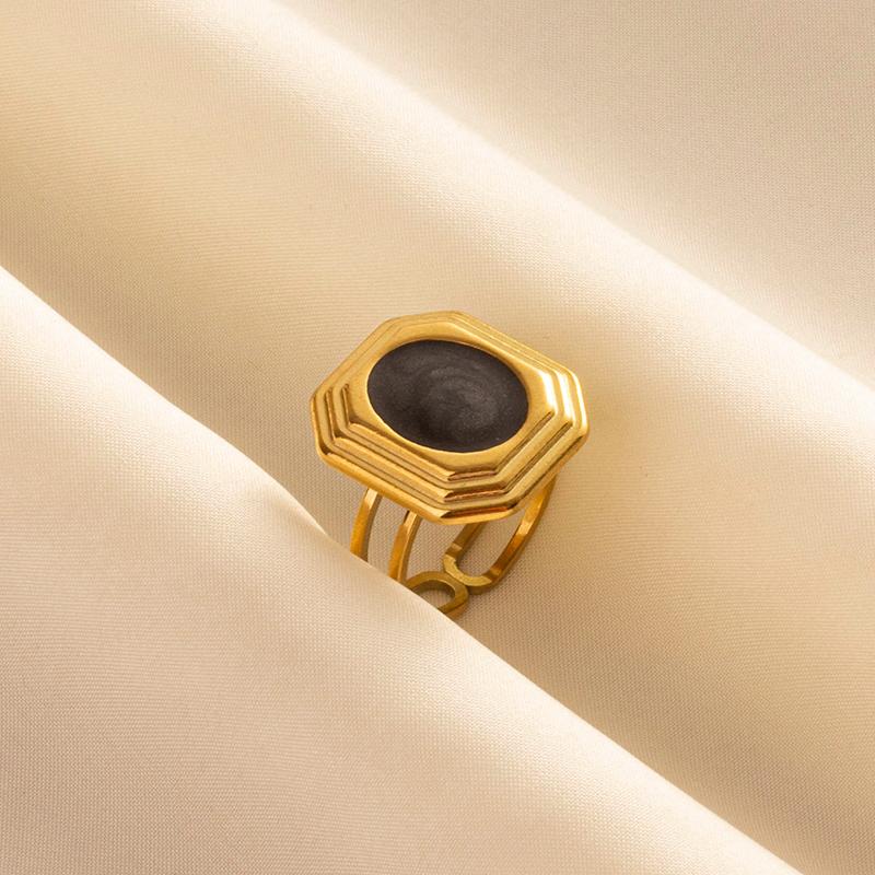 Balck Enamel Gold Plated Heart Fire Evil Eye Stainless Steel Ring Vintage Finger Jewelry Sun Moon Star Rings For Women Men Bague