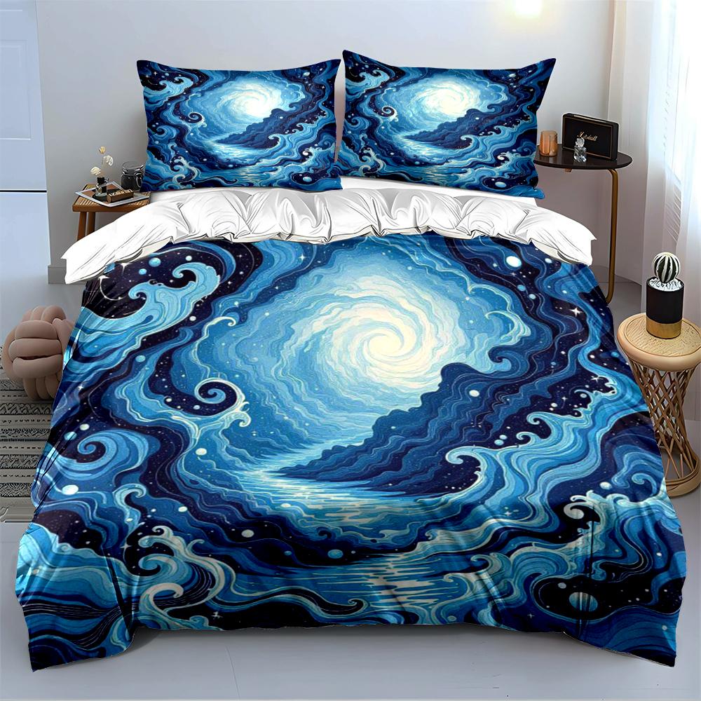 Blue Swirl Galaxy Pattern Bedding Set Bedding Set (1 Duvet Cover, 2 Pillowcases, Duvet Not Included)