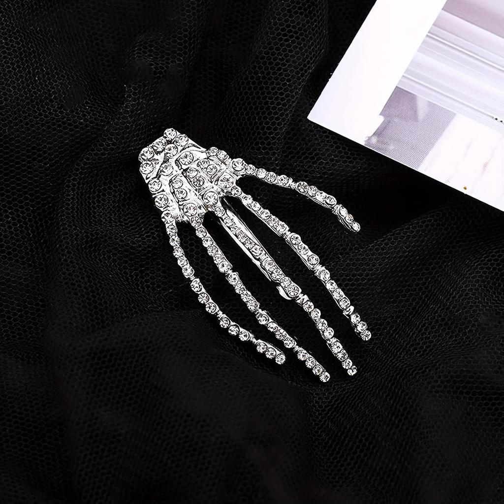 2 STÜCK Gothic Knochenhand Haarnadel Damen - Elegante Zombie-Klaue Haarnadel mit weißer Schädelhand und Ranken, hohles Fransen-Design