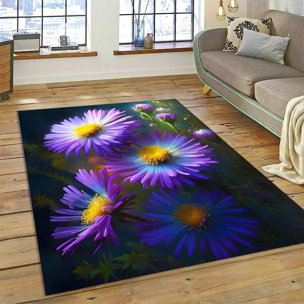 HD Pretty Flower Daisy Rose Chrysanthemum Carpet Rug for Home Living Room Bedroom Sofa Doormat Decor,Kids Area Rug Non-slip Mat