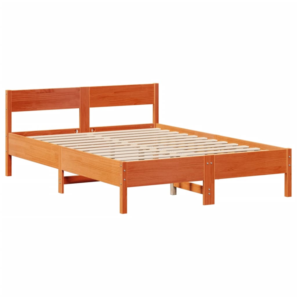 Solid Wood Bed with Shelf Without Mattress Wax Brown 140 x 190 cm