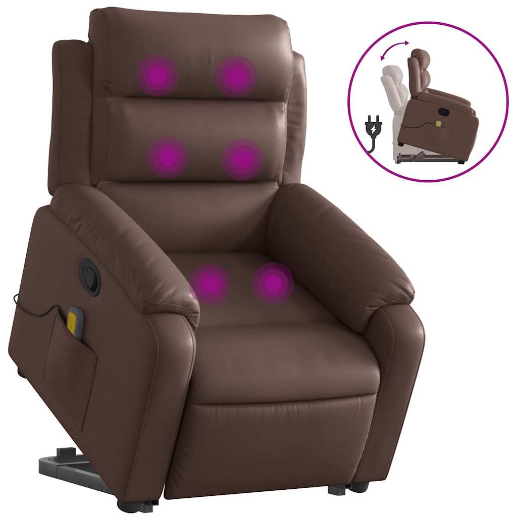 Recliner Chair with Lift Function Brown Faux Leather