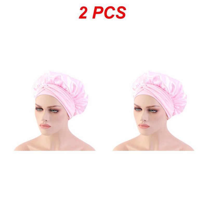 Adjust Solid Satin Bonnet Hair Styling Long Hair Care Women Night Sleep Hat Silk Head Wrap Shower Hair Styling Tool