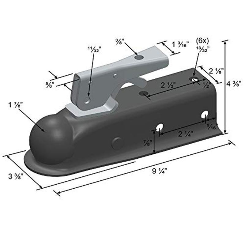 Trigger-Style Trailer Coupler - 1-7/8" Ball, 2" Channel - 2,000 lbs Trailer Coupler with Hardware Easy Remove Sticker