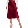 Women's High-Waist Satin Midi Skirt - Elegant Solid Color with Zipper