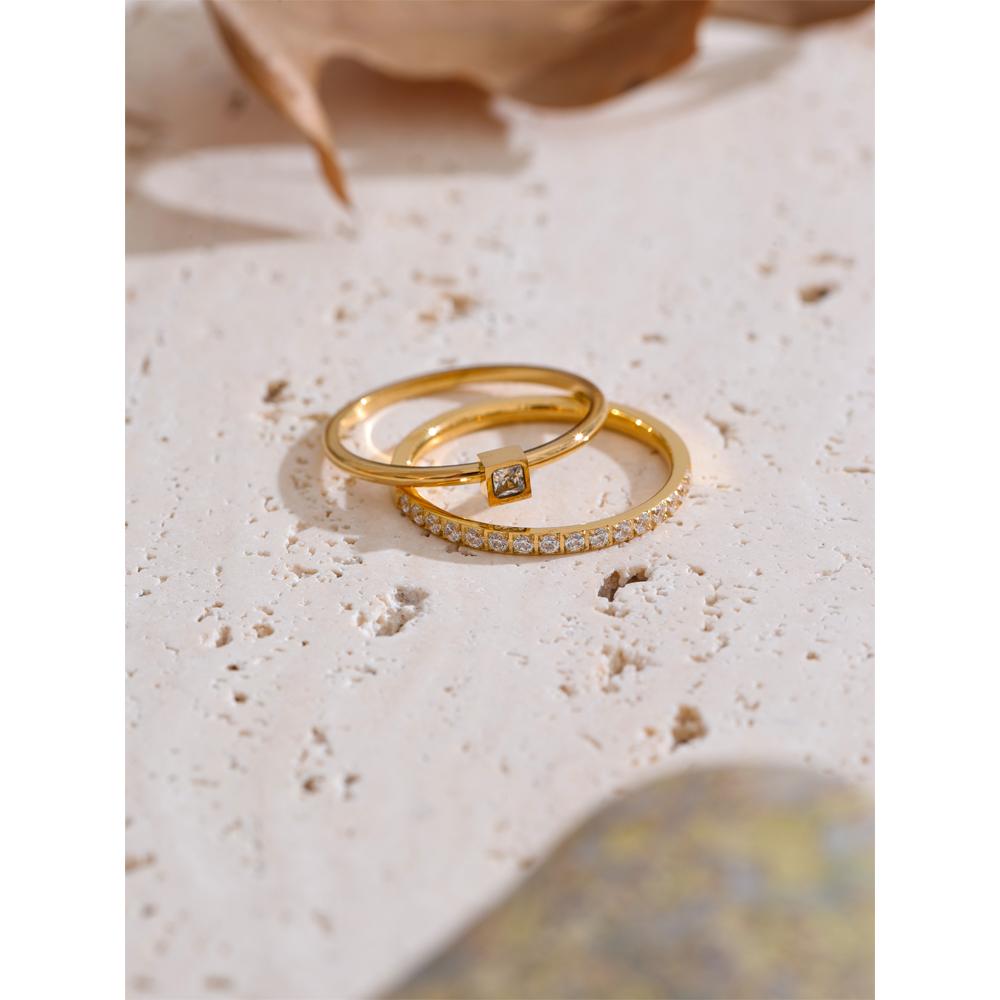 Yhpup 1 Set Size 6789 Delicate Cubic Zirconia Stackable Ring 18K Golden PVD Plated Stainless Steel High Quality Finger Jewelry