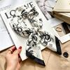 Commuter elegant flower silk scarf women's contrasting color retro printing satin scarf shirt with multi-purpose decorative small scarf