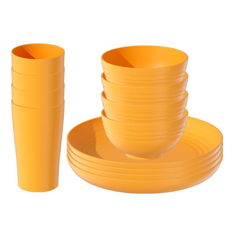 

12pcs Eco-Friendly Plastic Plates Wheat Straw, Bowls & Cups Unbreakable Dinnerware Set
