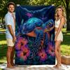 Deep Blue Sea Turtle Hibiscus Flower Night Sky Flannel Blanket Soft Cozy Throw for Sofa Bed Living Room Decor