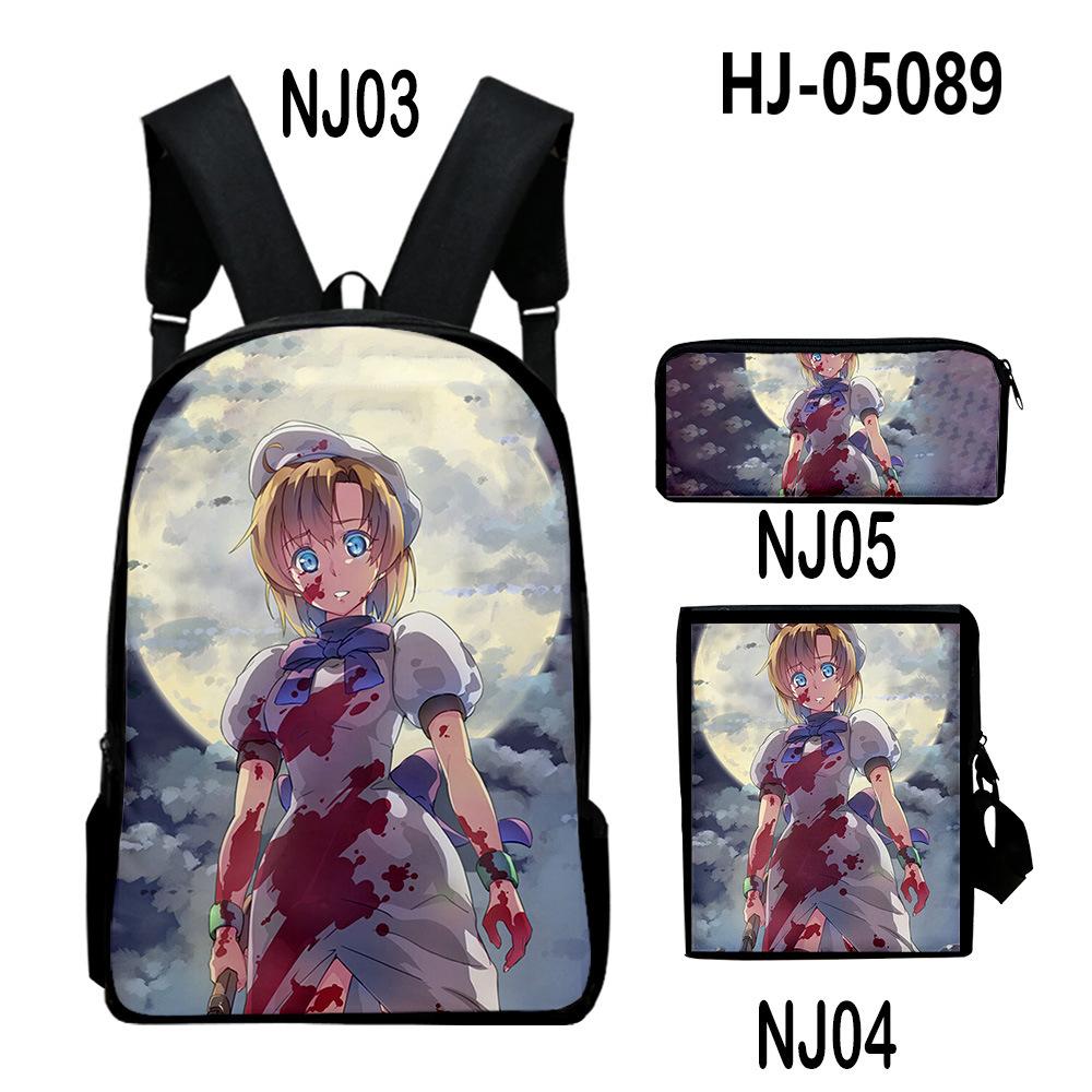 Fashion Novelty When They Cry Higurashi 3D Print 3pcs/Set School Bags Laptop Daypack Backpack Inclined Shoulder Bag Pencil Case