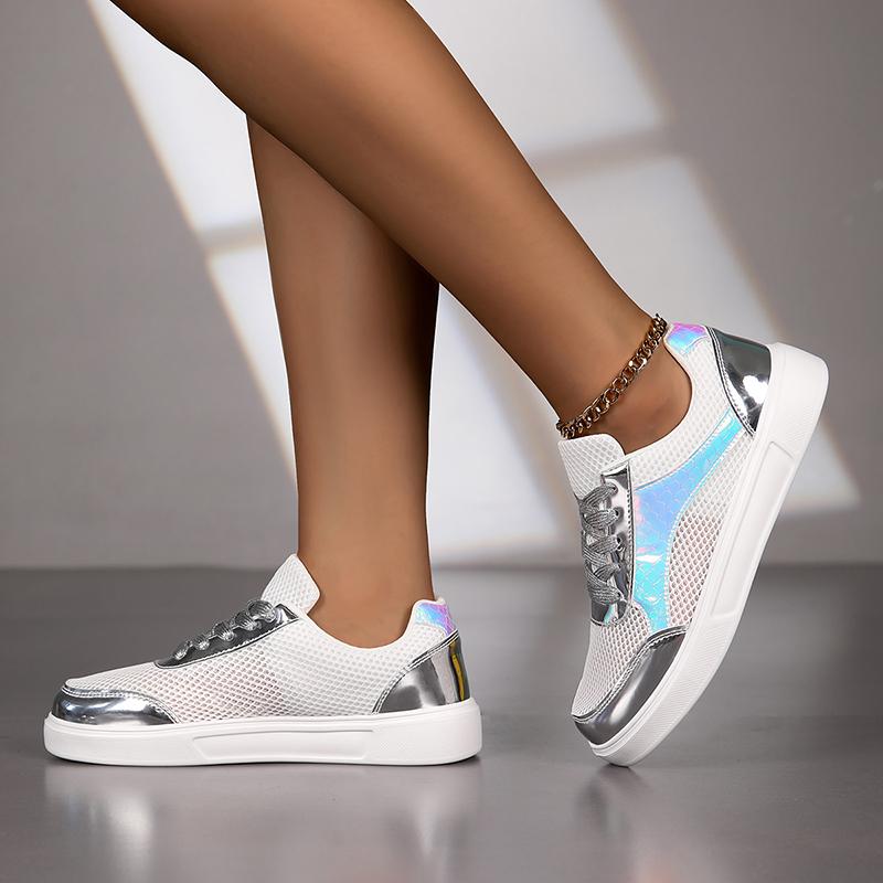 

Летние женские кроссовки, повседневная школьная обувь для школьников, легкие кроссовки для девочек, серебристые, большие размеры, спортивная обувь EU: 44 серебряный