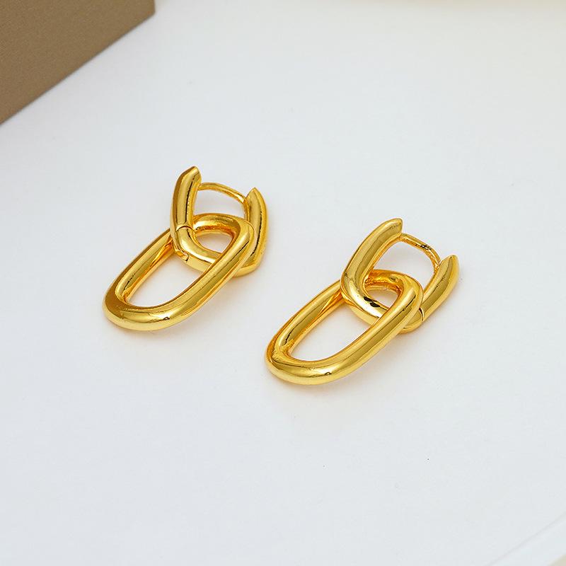 Trendy Electroplated Oval U-Shaped Copper Earrings for Women