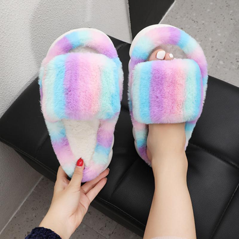 Thick Soled Woolen Slippers for Women In Autumn and Winter, Cotton Slippers for Indoor and Outdoor Wear, Plush Slippers