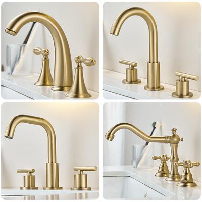 Nordic Style Basin Faucet 3 Holes Bathroom Sink Faucet Deck Mounted Cold Hot Vintage Mixer Taps Brushed Gold Bathtub Faucet